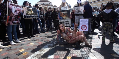 Γυμνή διαμαρτυρία vegan ακτιβιστών.